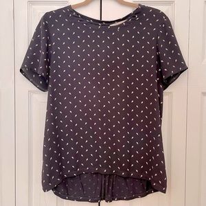 LOFT Mixed Media Top With Leaf Print